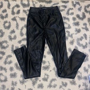 PLT black leather straight leg pants